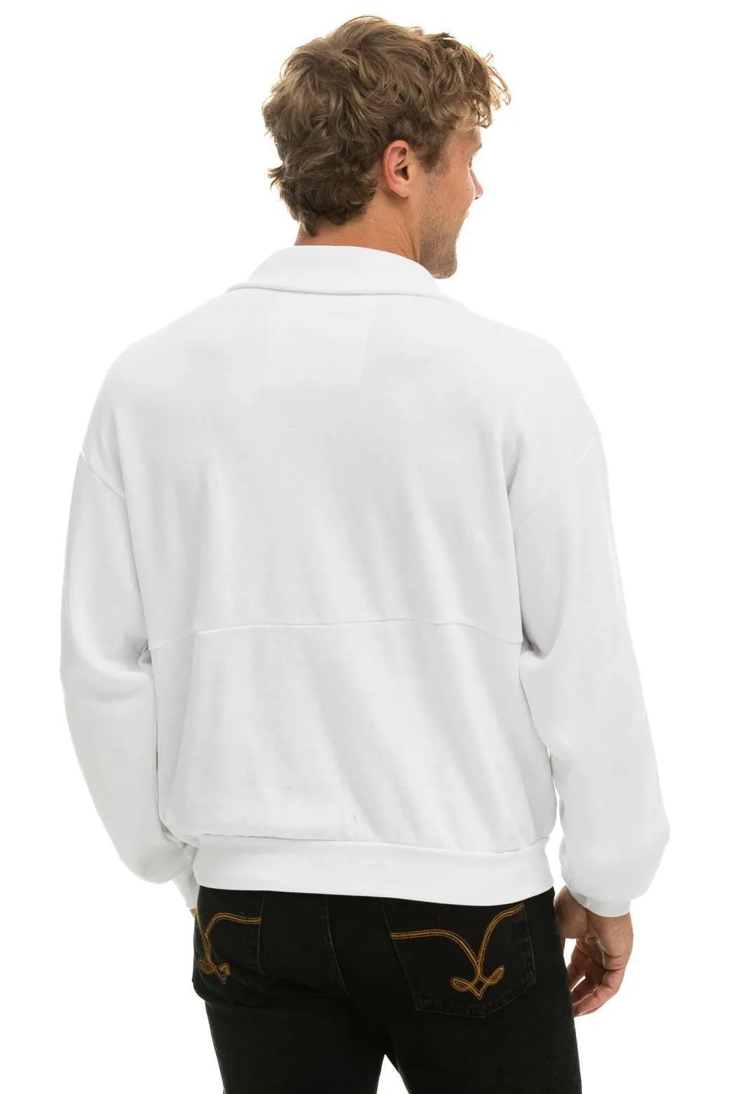 MOUNTAIN EMBROIDERY HALF ZIP SWEATSHIRT - WHITE