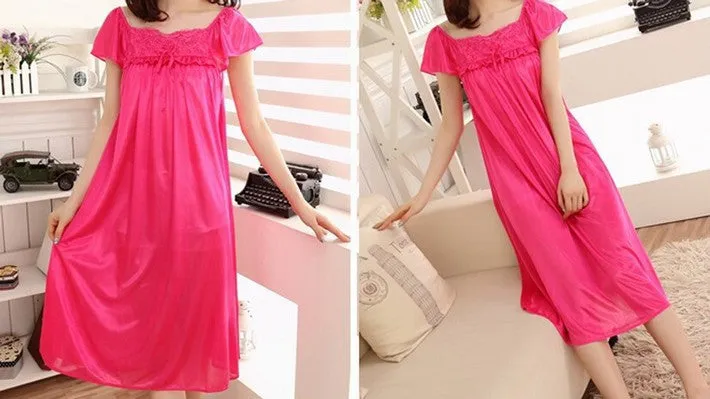 New Arrival Women's Summer Soft Solid Comfortable Nightgowns Simple Knee-Length Sleepwear