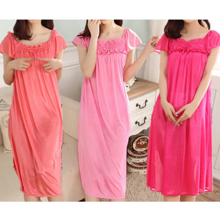 New Arrival Women's Summer Soft Solid Comfortable Nightgowns Simple Knee-Length Sleepwear