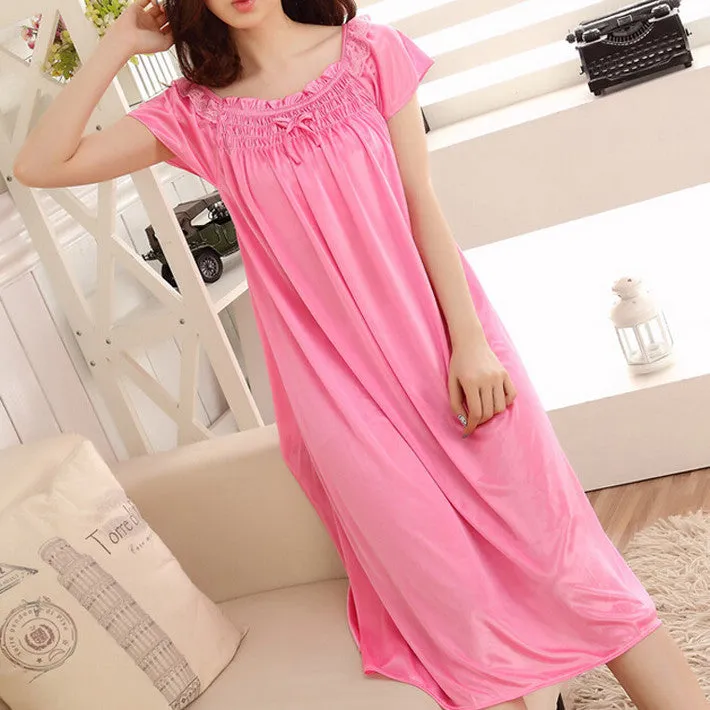 New Arrival Women's Summer Soft Solid Comfortable Nightgowns Simple Knee-Length Sleepwear