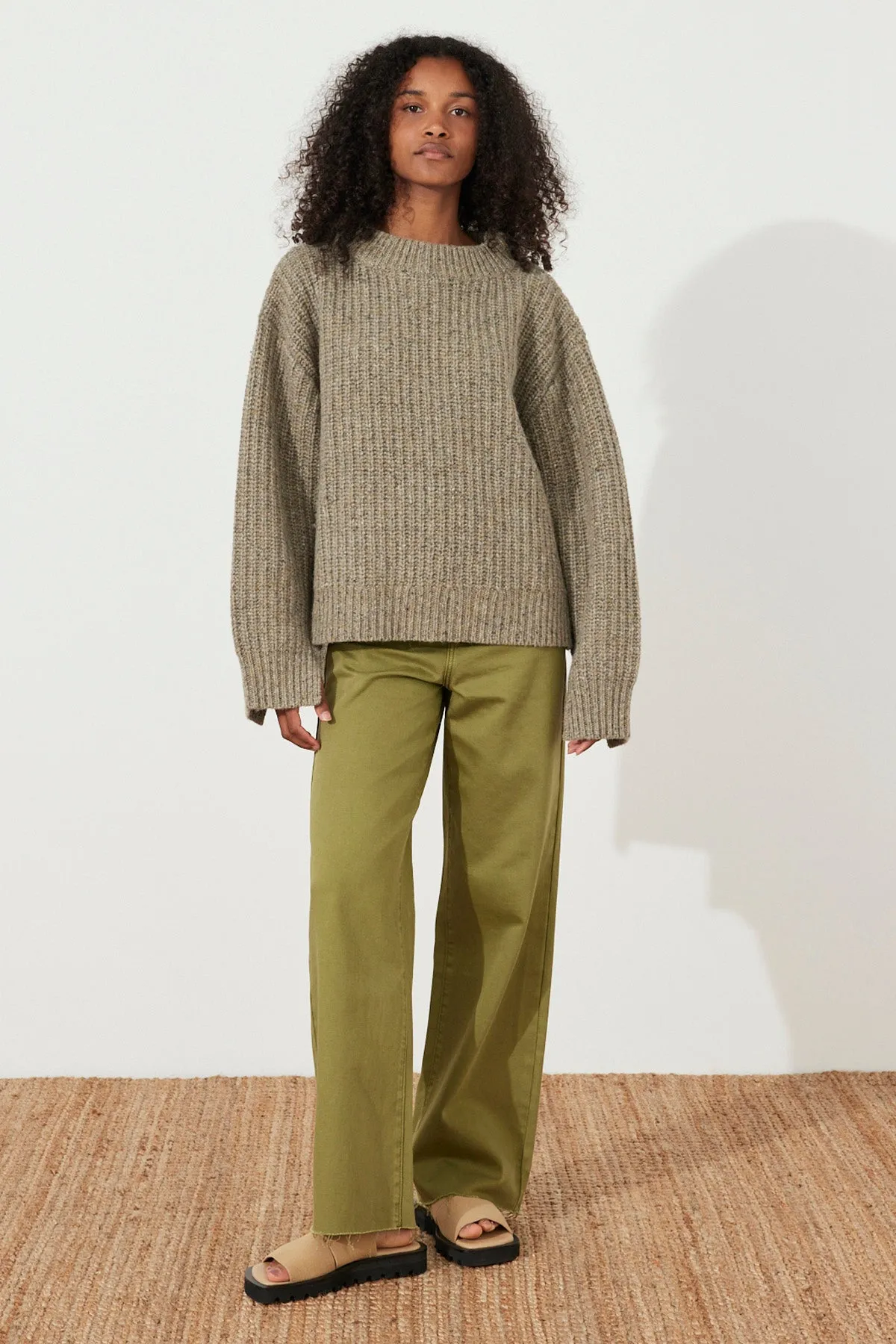 Olive Merino Wool Blend Knit Jumper