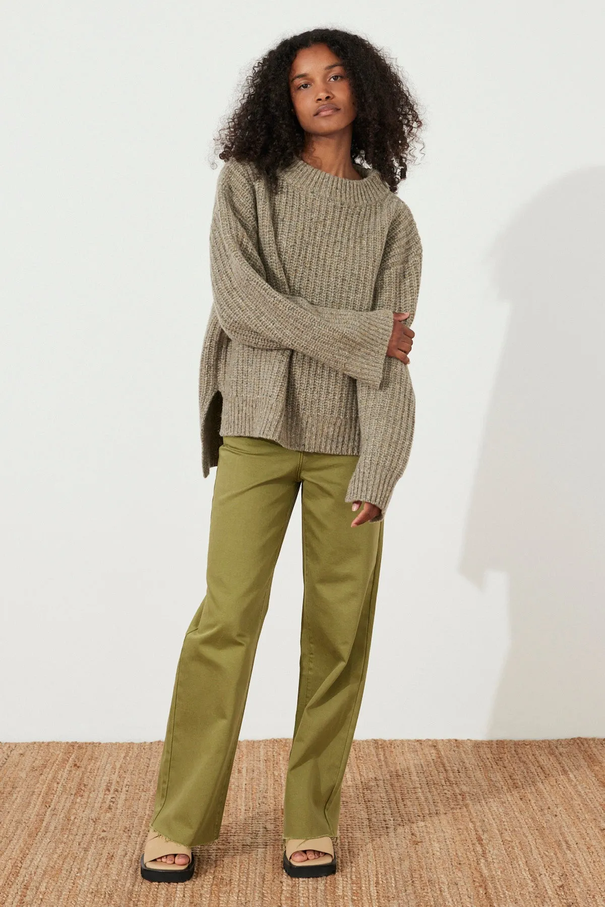 Olive Merino Wool Blend Knit Jumper