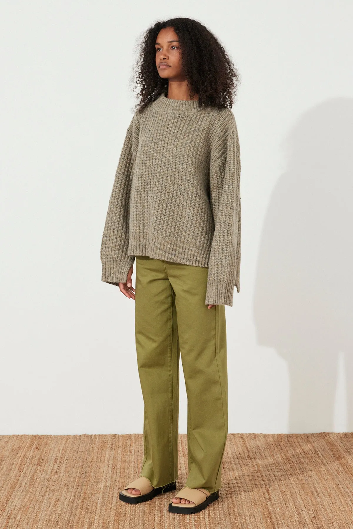 Olive Merino Wool Blend Knit Jumper