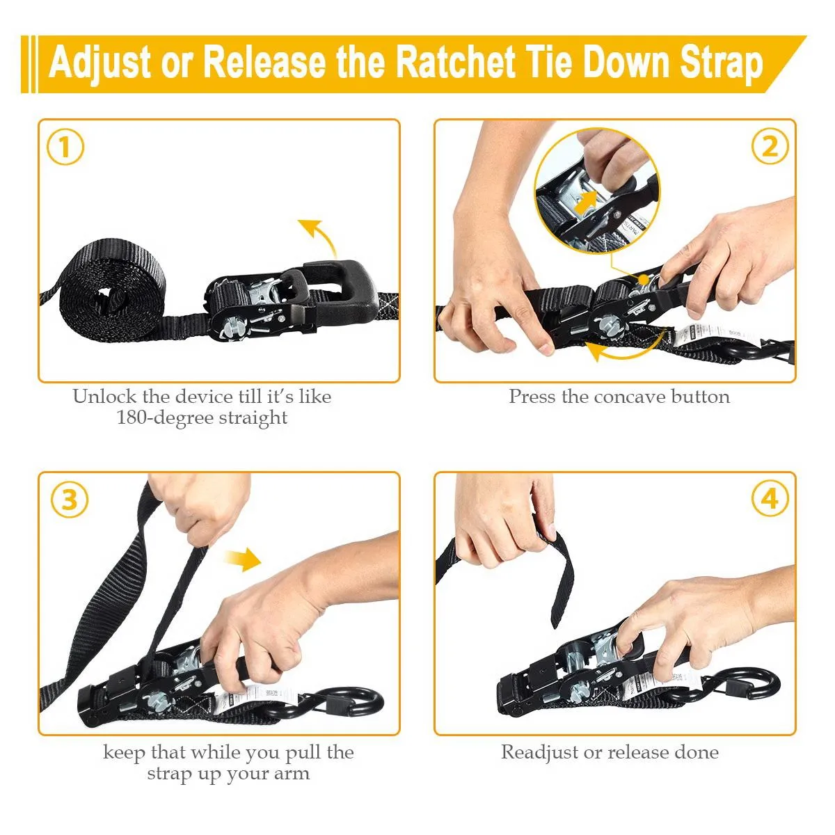 Partsam Ratchet Straps Heavy Duty Tie Down Set, 5208 Break Strength - (4) Heavy Duty 1.6inch x 8' Cargo Tiedowns w/Padded Handles & Coated Chromoly S Hooks   (4) Soft Loop Tie Downs Strap (Black)