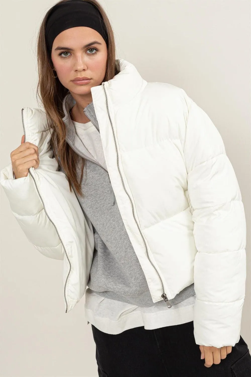 Puffer Jacket US HYFVE Quilted Back Drawstring Long Sleeve Coat