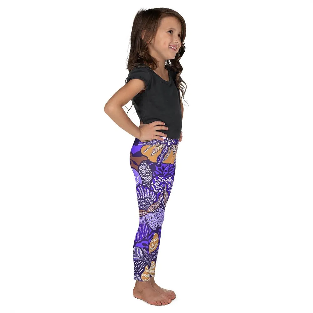 Purple Batik Floral Kids Leggings