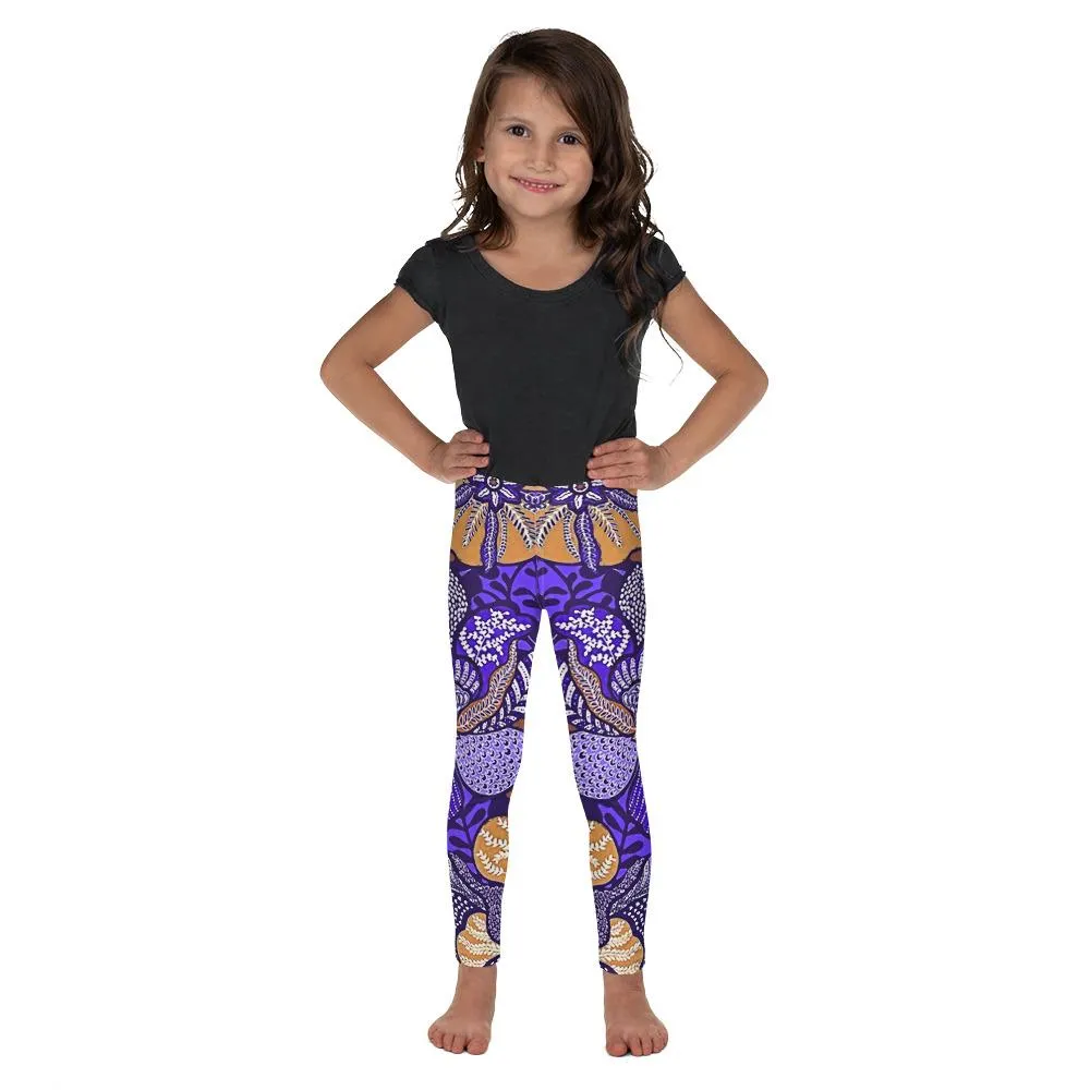 Purple Batik Floral Kids Leggings