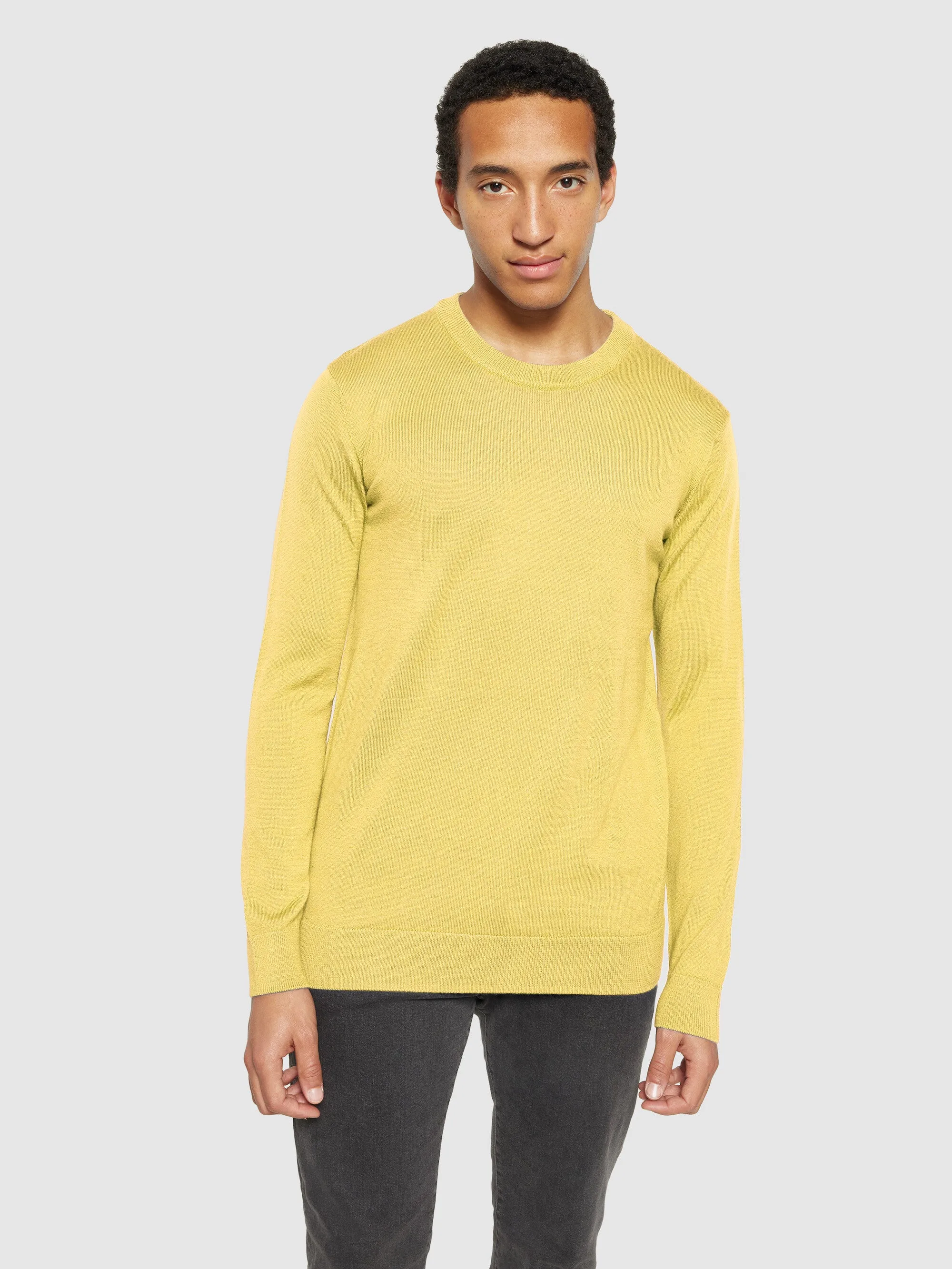 Regular merino knit crew neck - RWS - Misted Yellow