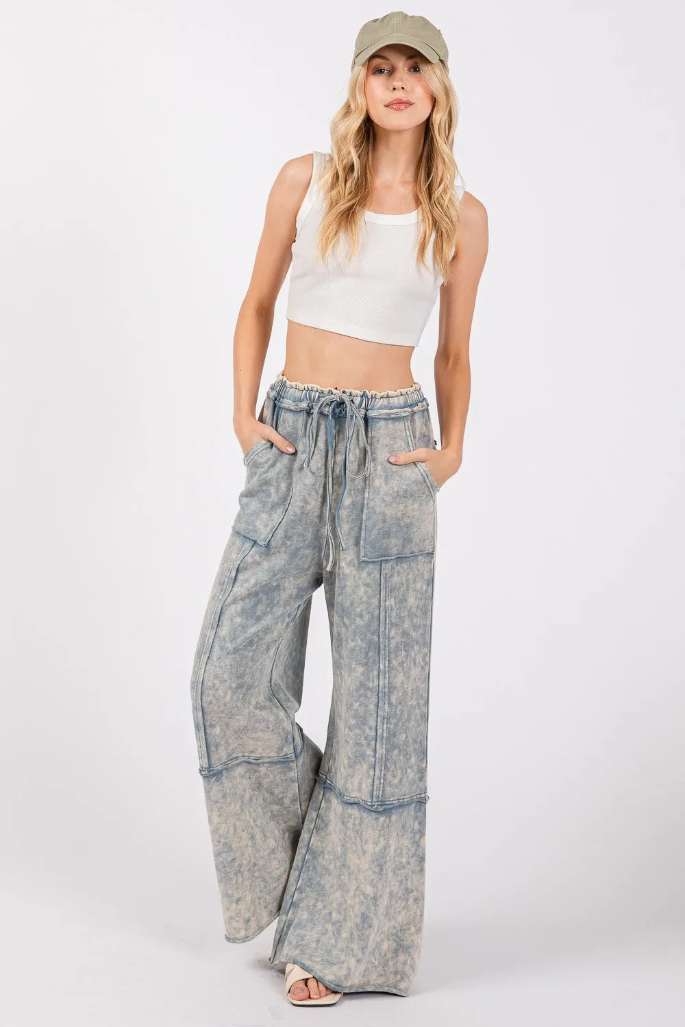 SAGE   FIG Mineral Washed Terry Wide Leg Pants