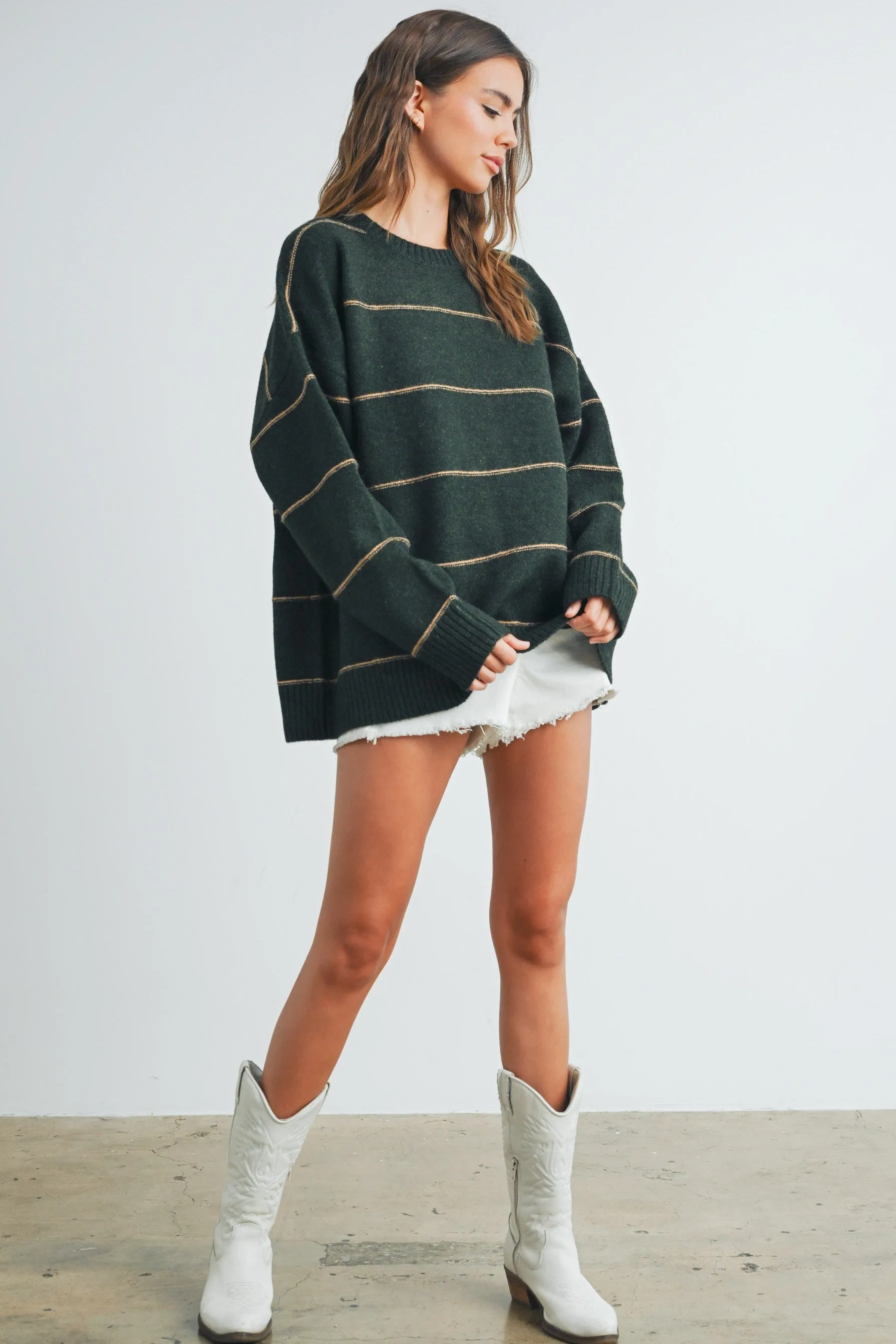 STRIPED DROP SHOULDER SWEATER