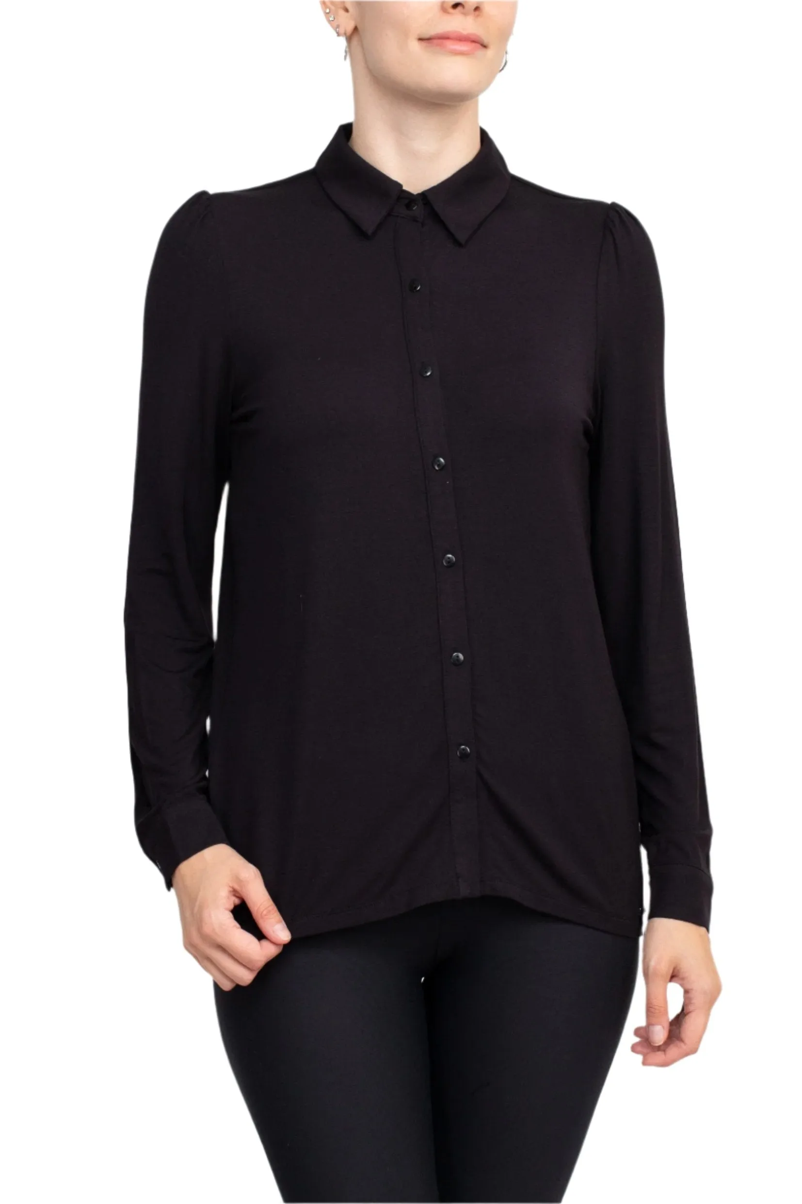 T Tahari Collar Neck Cuff Long Sleeves Button Detail ITY Top