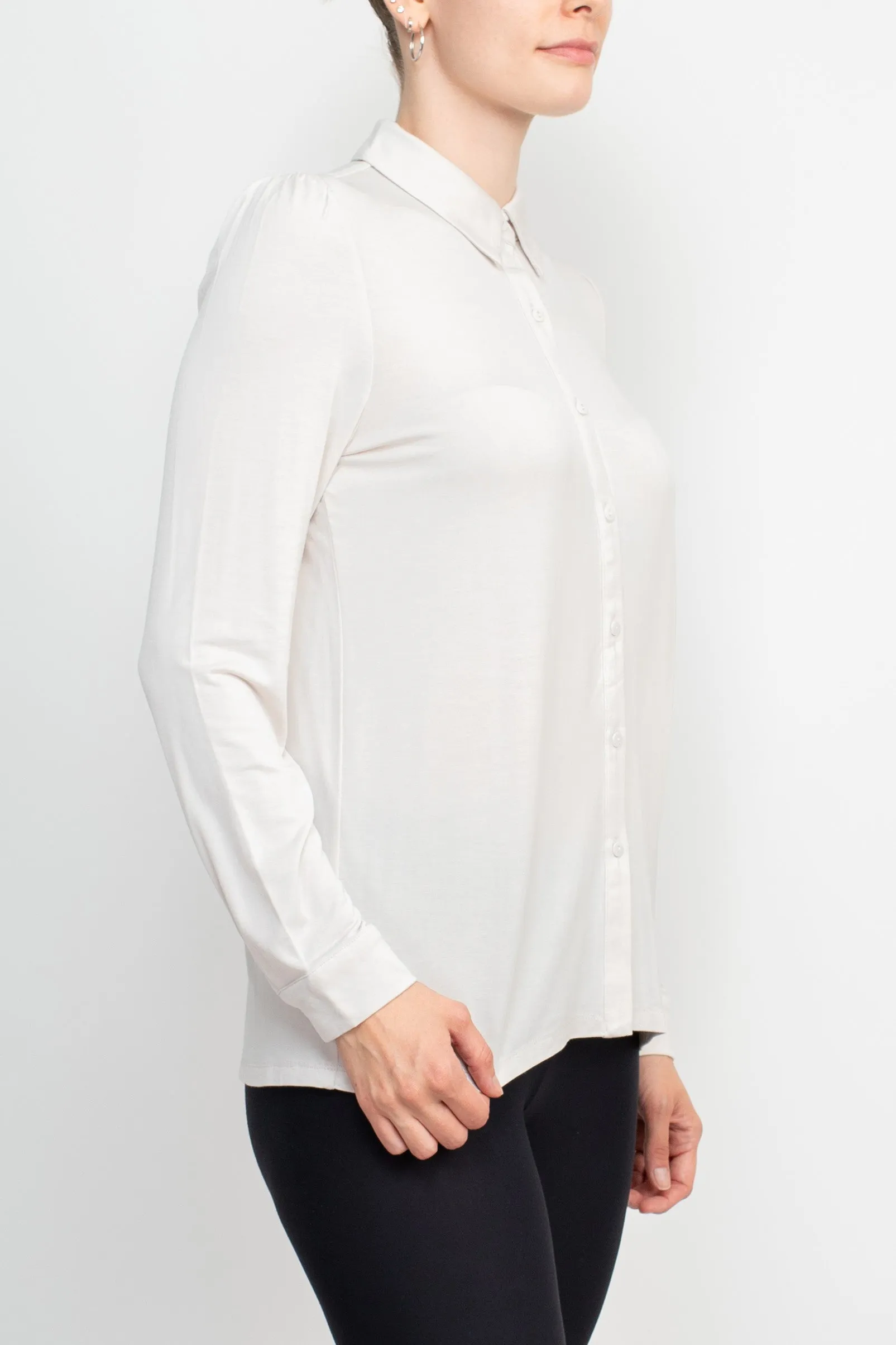 T Tahari Collar Neck Cuff Long Sleeves Button Detail ITY Top