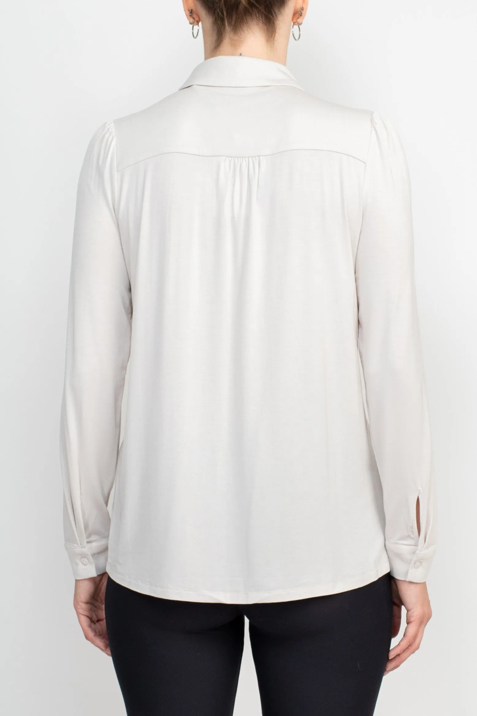 T Tahari Collar Neck Cuff Long Sleeves Button Detail ITY Top