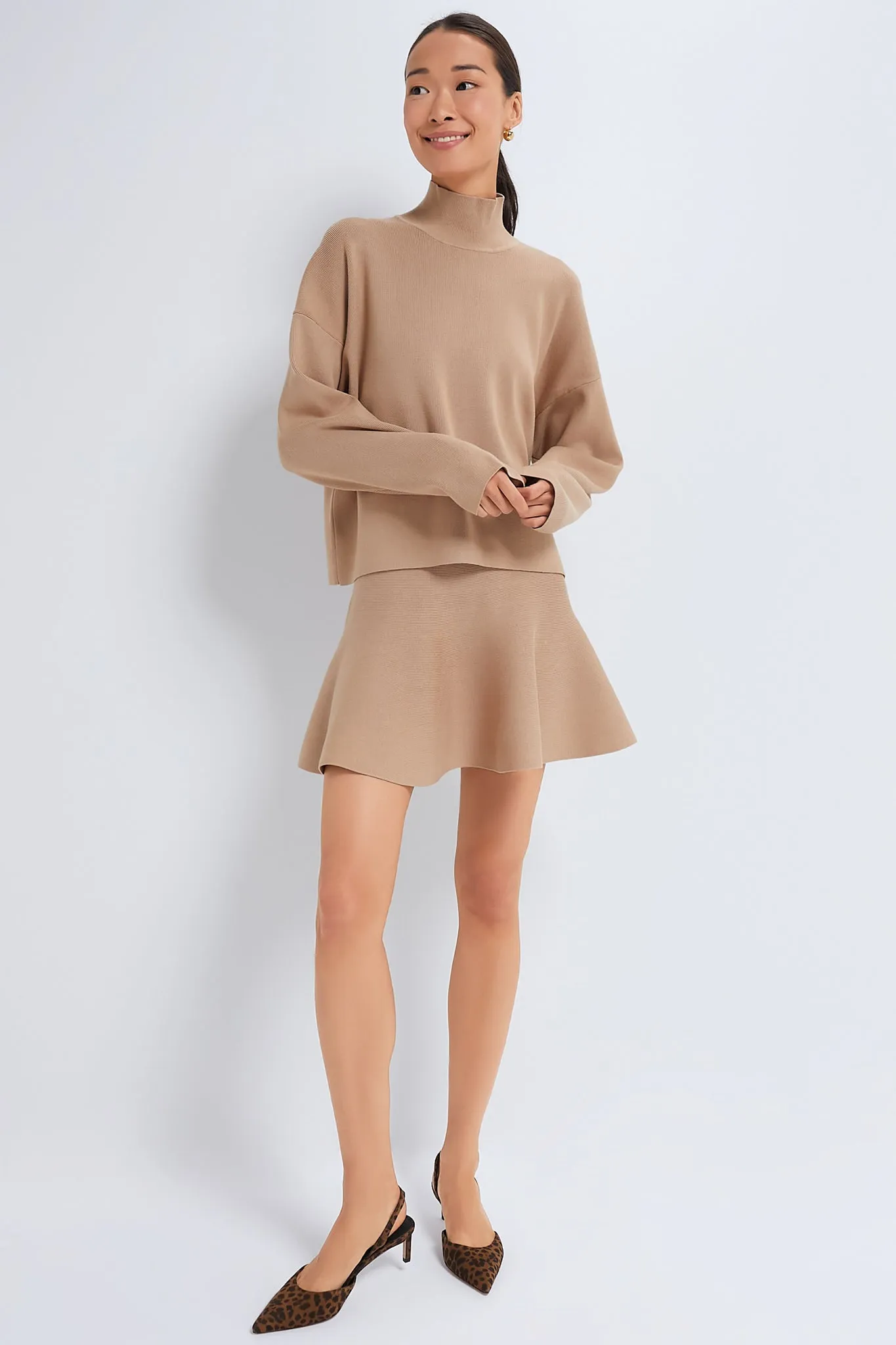 Tan Cessie High Neck Sweater