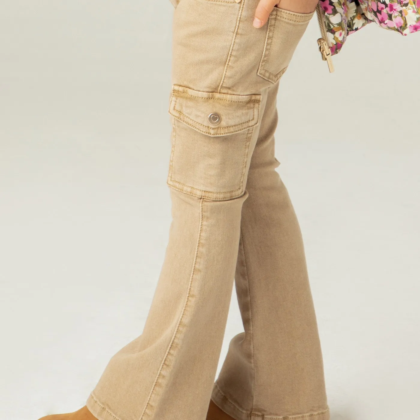 Tan Flared Cargo Pants