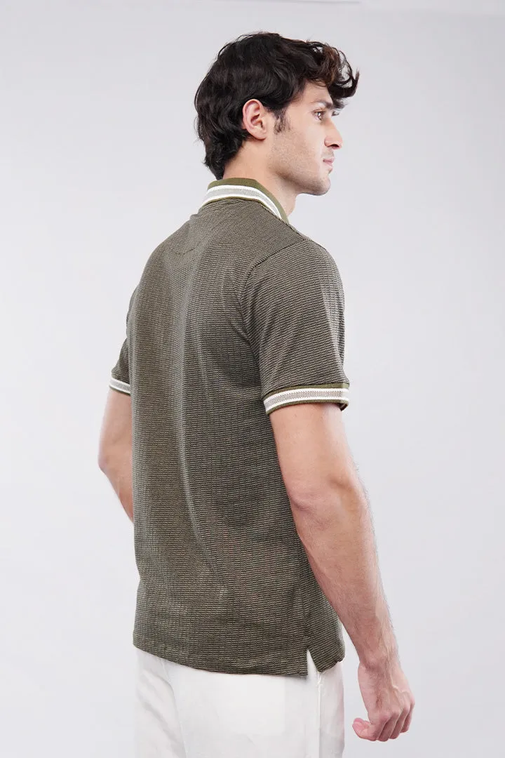 Texture Polo Shirt - Olive Green