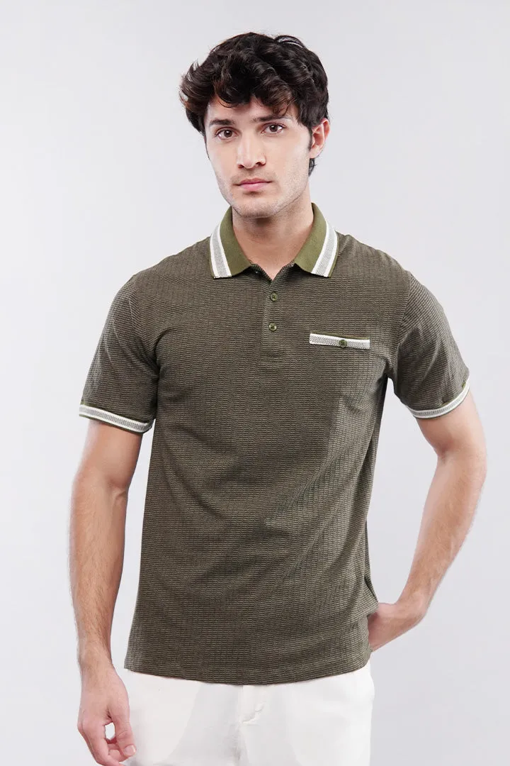 Texture Polo Shirt - Olive Green