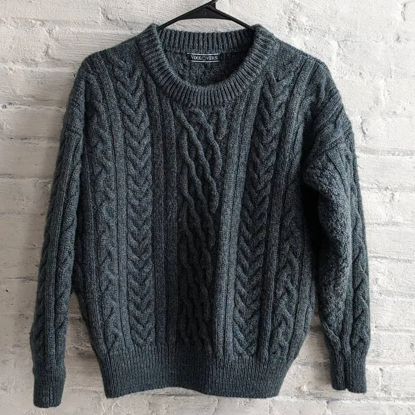 Vintage Chunky Cable Knit Wool Grandpa Sweater Minimalist Grunge Earthtone Top