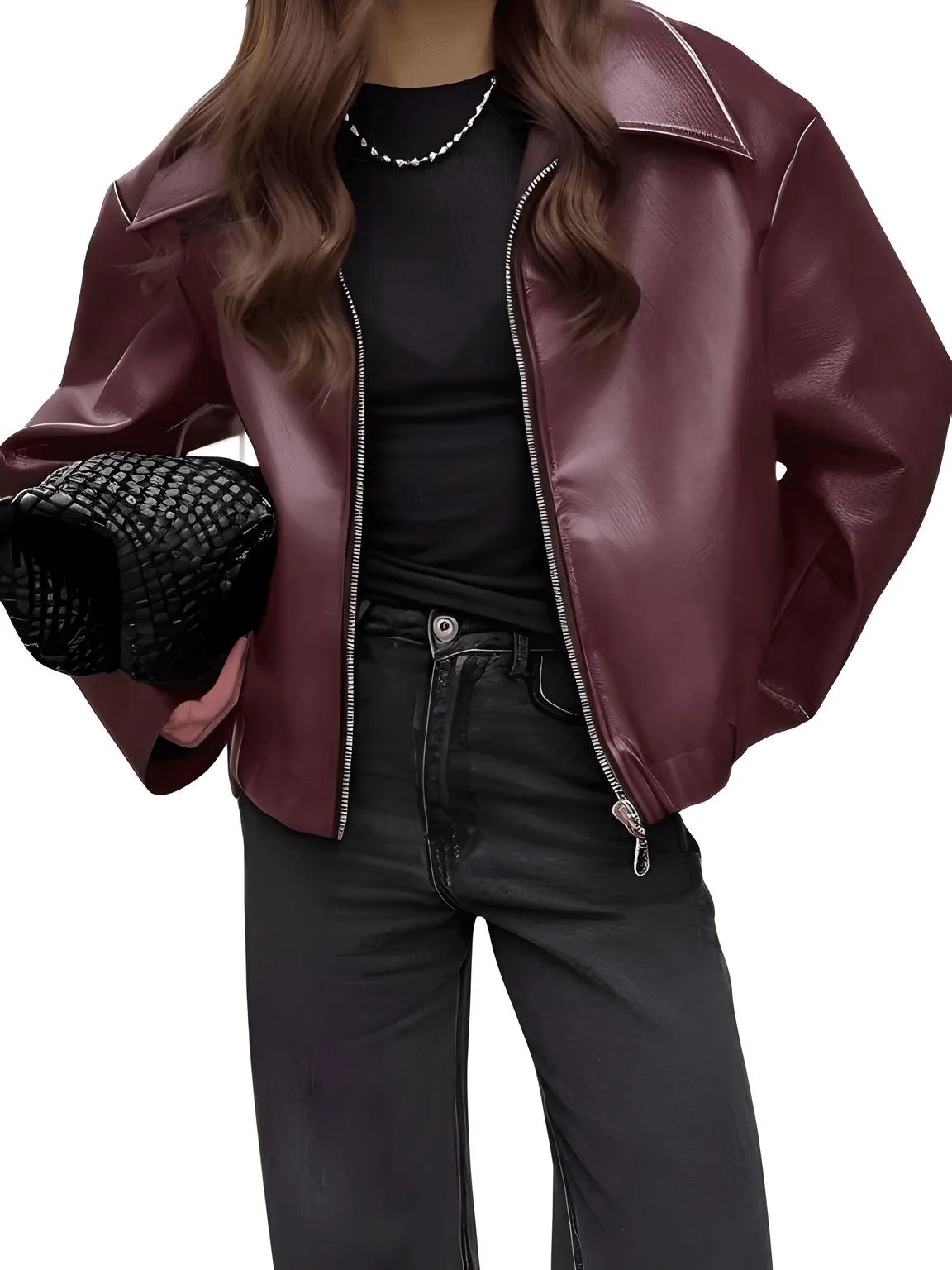 Vintage Style Women's Zipper Leather Jacket Chic Long Sleeved Casual Faux Leather Coats 2024 High Street Fashion Outerwear