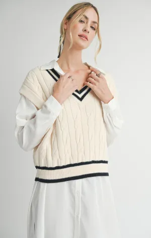 VNECK CABLE  KNIT VEST