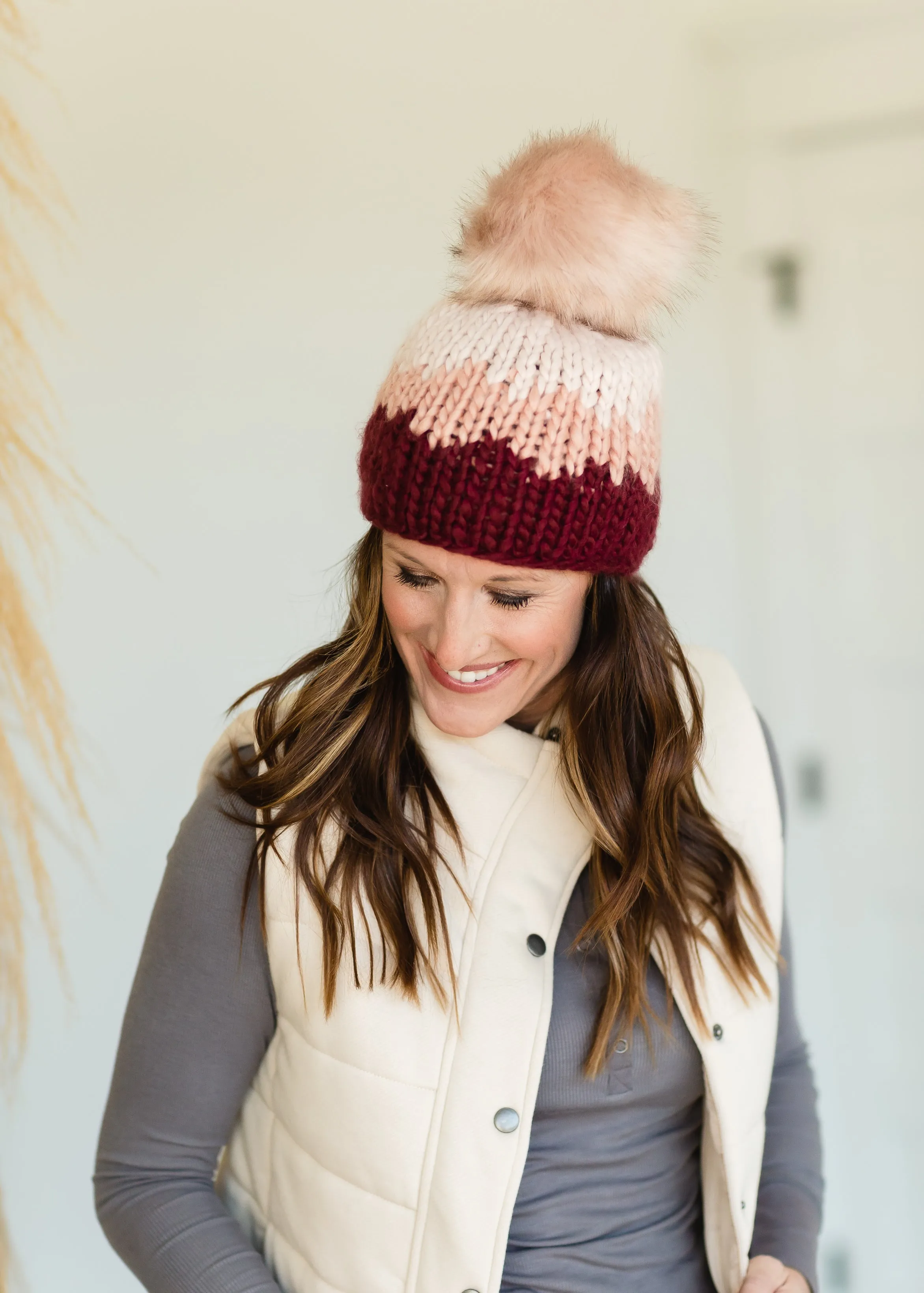 Wine   Blush Chunky Knit Hat - FINAL SALE