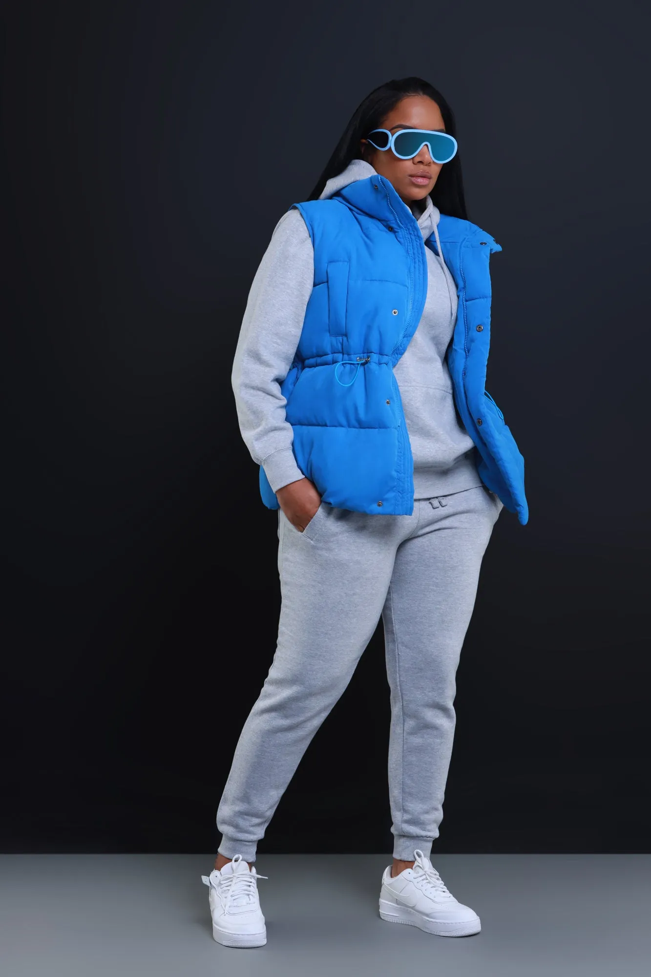 With The Crew Oversized Puffer Vest - Blue