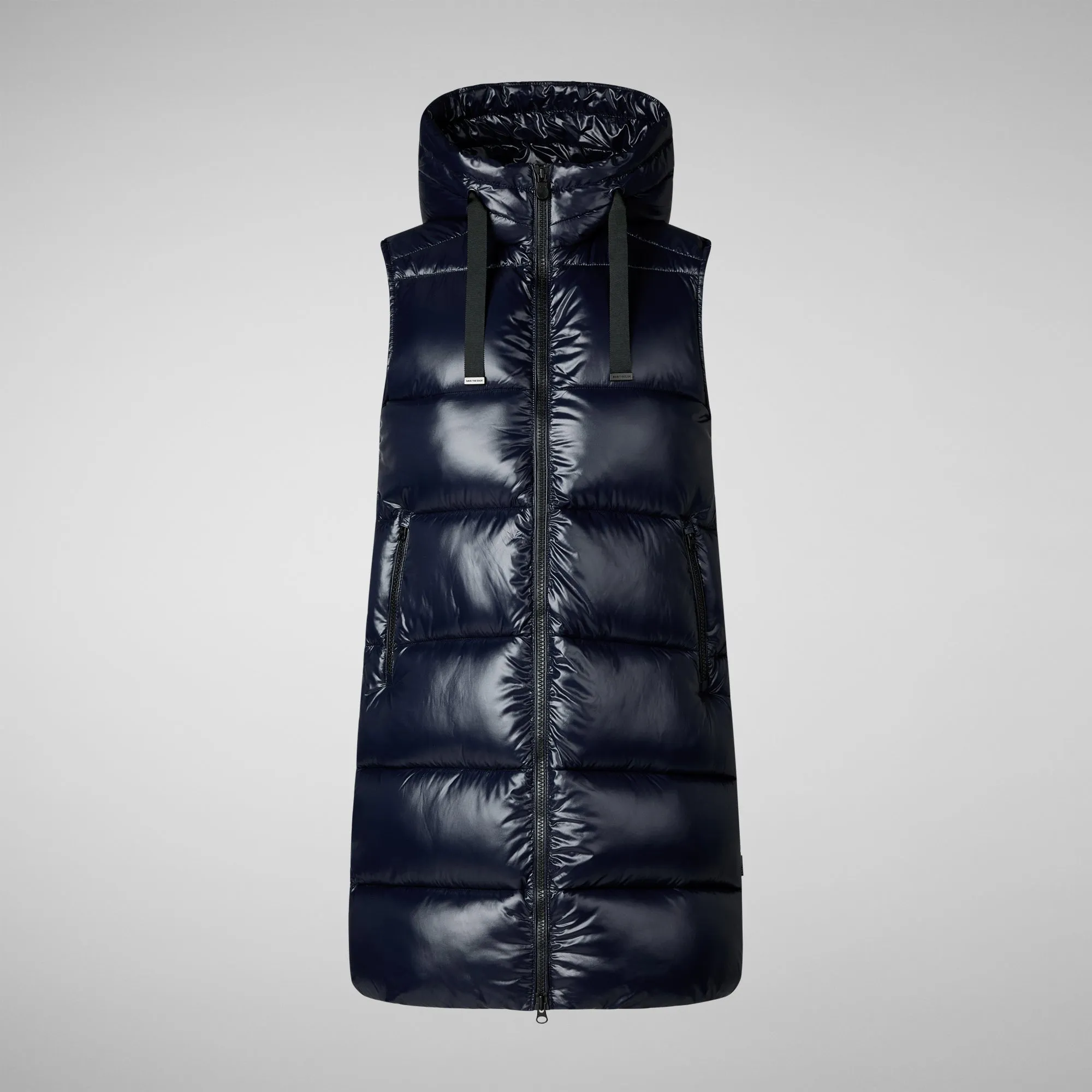 Women's Hooded Animal free Puffer Vest Iria in blue black